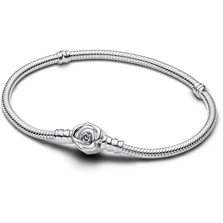Pandora Momentos Pulsera de Plata de Ley with Cadena de serpiente con Cierres en Forma De Rosa (Se recomienda medir la circunferencia de su muñeca y elegir La Talla según la tabla de Tallas) - 1