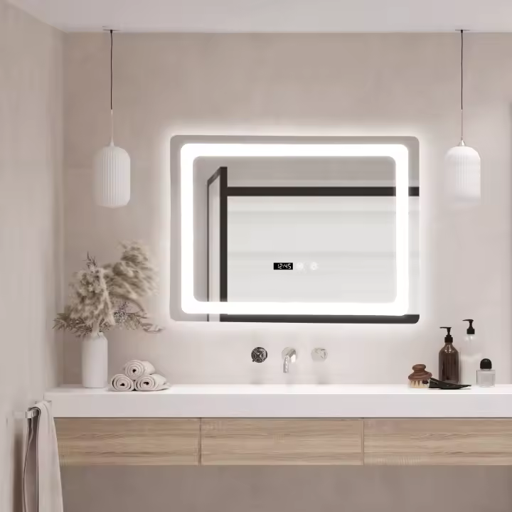 Espejo de pared con LED Casoli para baño antivaho reloj aluminio + cristal 60 x 90 x 3,5 cm - Plateado [pro.tec] - 1