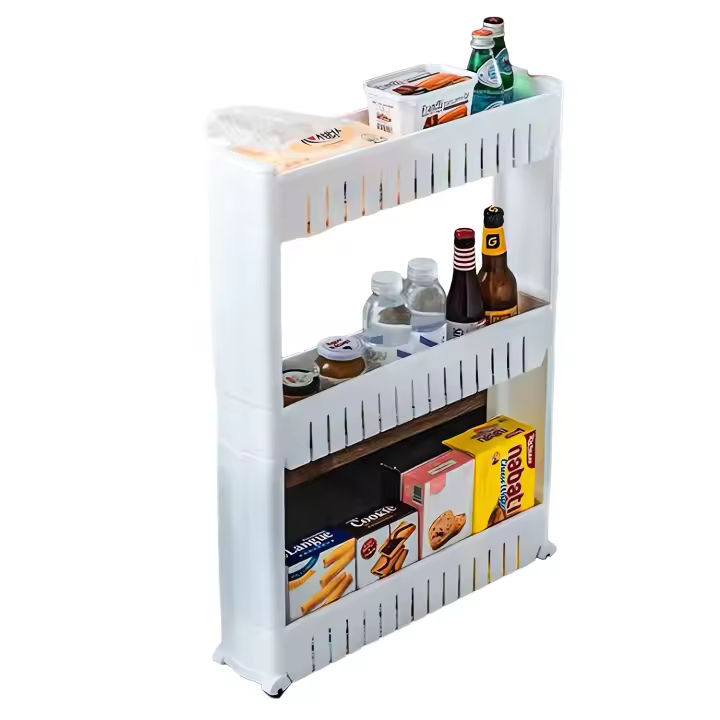 LUTTO Carrito Organizador Auxiliar Estrecho Deslizante de 3 Niveles para Cocina y Baño - Estante con Ruedas y 3 Cestas de Plástico, 54,3 x 12,4 x 72 cm para espacios reducidos. - 1