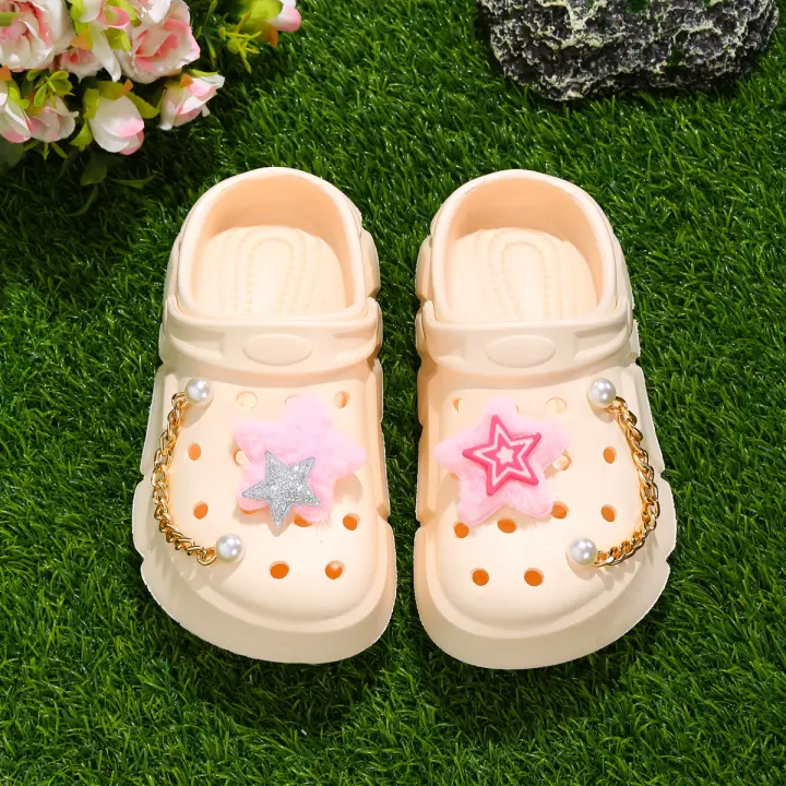 Zapatillas De Plush Rosa Y Plateado Con Estrellas Para Niñas Plataforma Suave Cierre EVA Zapatos Para Jardín Y Playa Transpirables Para Todas Las Estaciones - 1