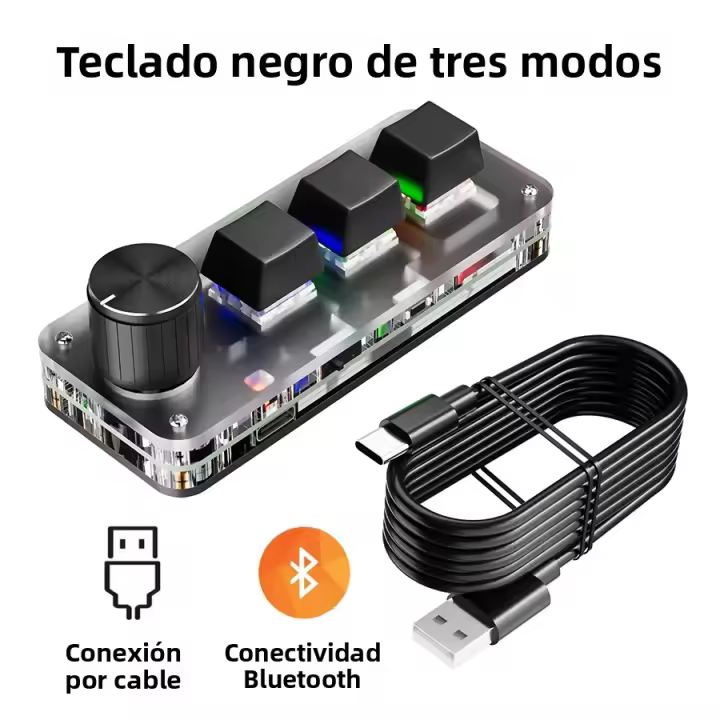 Teclado Mecánico Personalizado Con Bluetooth Macro Pad 1 Botón RGB Retroiluminado 3 Teclas Para Copiar/Pegar Photoshop Juego Teclado Hot-Swappable - 1