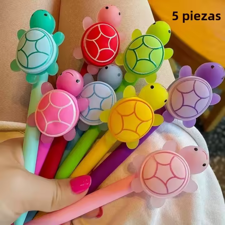 5/10Pcs Bolígrafos De Punto De Plástico Para Escritura Uso Escolar Y Oficina Tortuga Colorida Tamaño 1.0mm Estilo Joven - 1