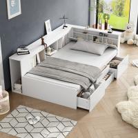 Cuna, 90*200cm, Cama individual, Cuna multifunctional with Cajones, y Armaro Librería, Caja de Cama con Cuidado, sin cojín, Blanco - details 4