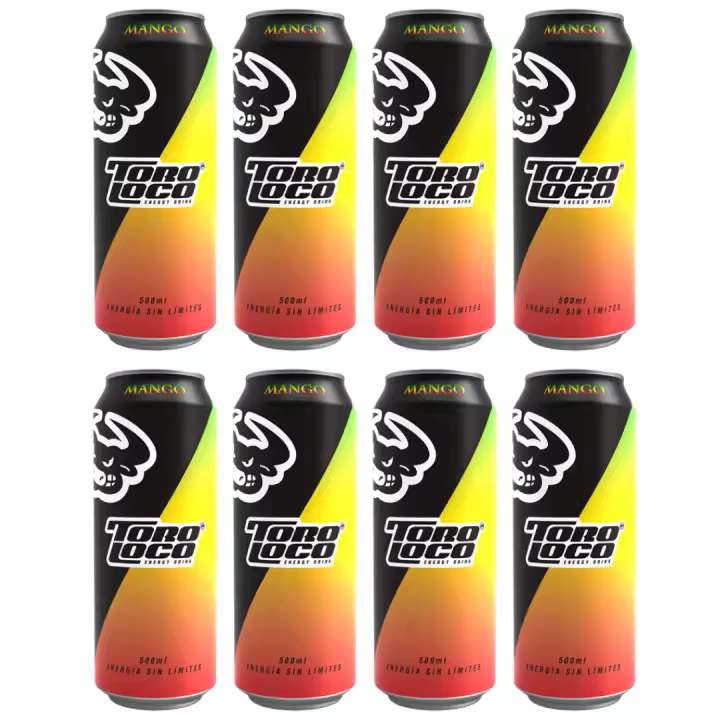Toro Loco Energy Drink 500ml Sabores Original,  Mango y Coco - Pack de 8 unidades de 50ml - 1