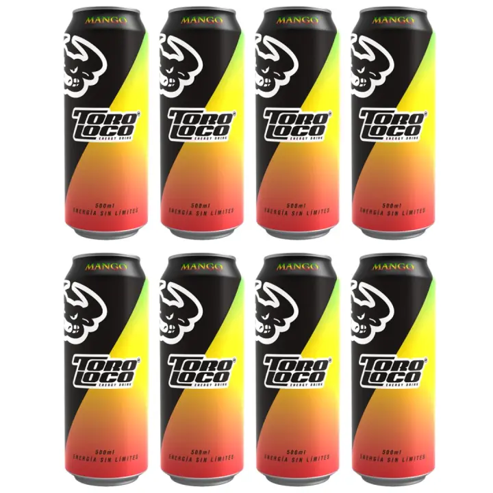 Toro Loco Energy Drink 500ml Sabores Original,  Mango y Coco - Pack de 8 unidades de 50ml - 1