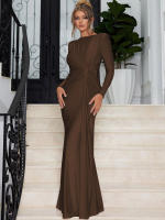 Vestido Maxi Dulzura Elegante Y Sólido Con Hombros Acentuados Y Cintura Definida Para Fiesta De Noche Mujer Otoño Invierno - details 23