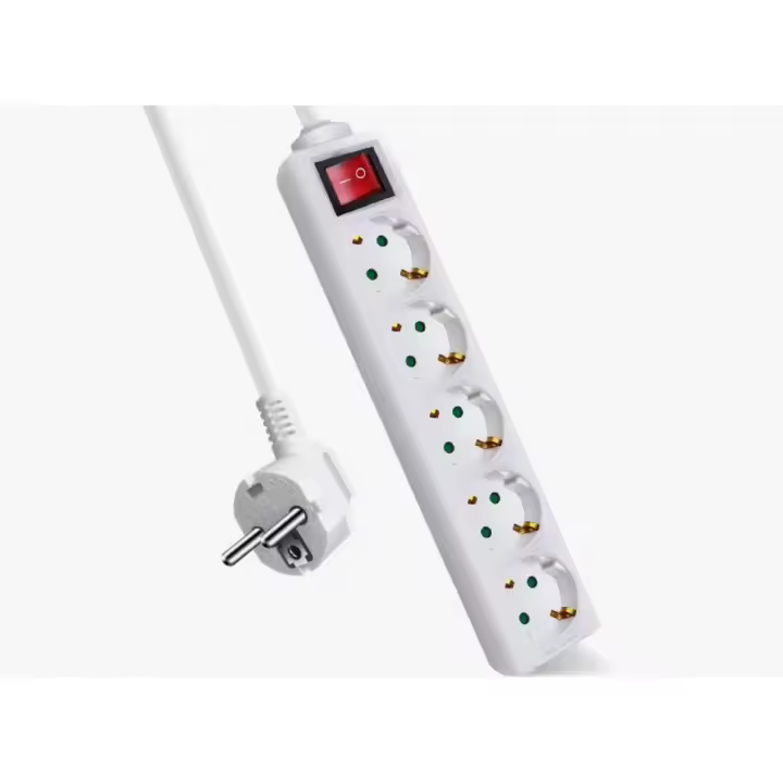 EXTRASTAR Regleta Alargador con 5 Enchufes 1.5M，3M，5M e Interruptor, para el hogar, Oficina y Viajes, 16A, 250V, 3680W, Blanco - 1