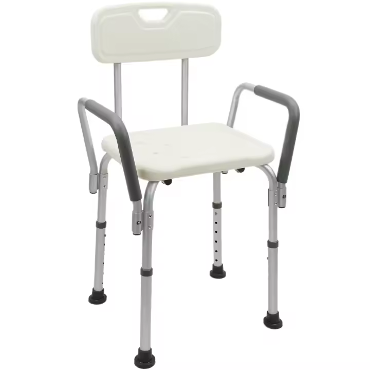 Silla de ducha antideslizante regulable en altura con reposabrazos para personas mayores - PrimeMatik - 1