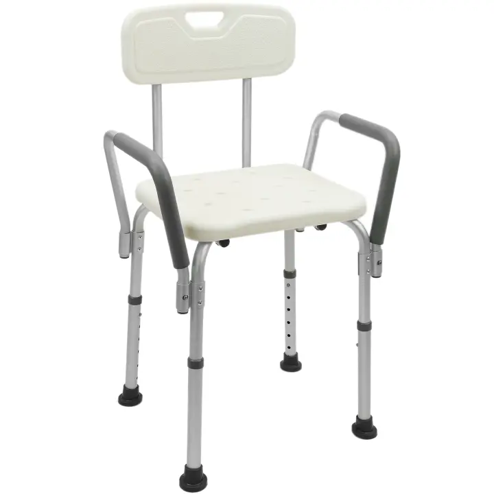Silla de ducha antideslizante regulable en altura con reposabrazos para personas mayores - PrimeMatik - 1