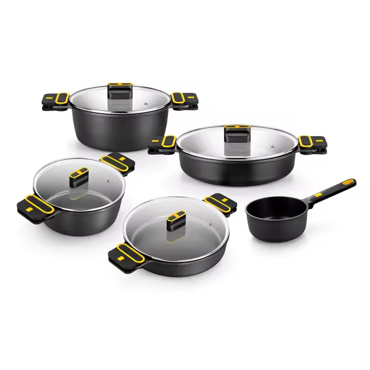 Bra - Batería de Cocina Daily Pro, 5 Piezas, Cazo, 2 Cacerolas Altas, 2 Cacerolas Bajas. Aluminio Fundido, Incluye Asas - 1