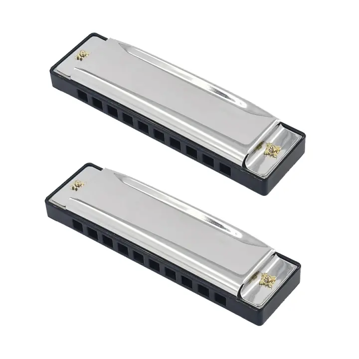 Harmonica Diatónica Mayor Blues En Clave C Con 10 Agujeros Y 20 Tonos Para Jazz Y Folk Con Estuche Rígido Para Principiantes Adultos Y Estudiantes Silvery/Black - 1