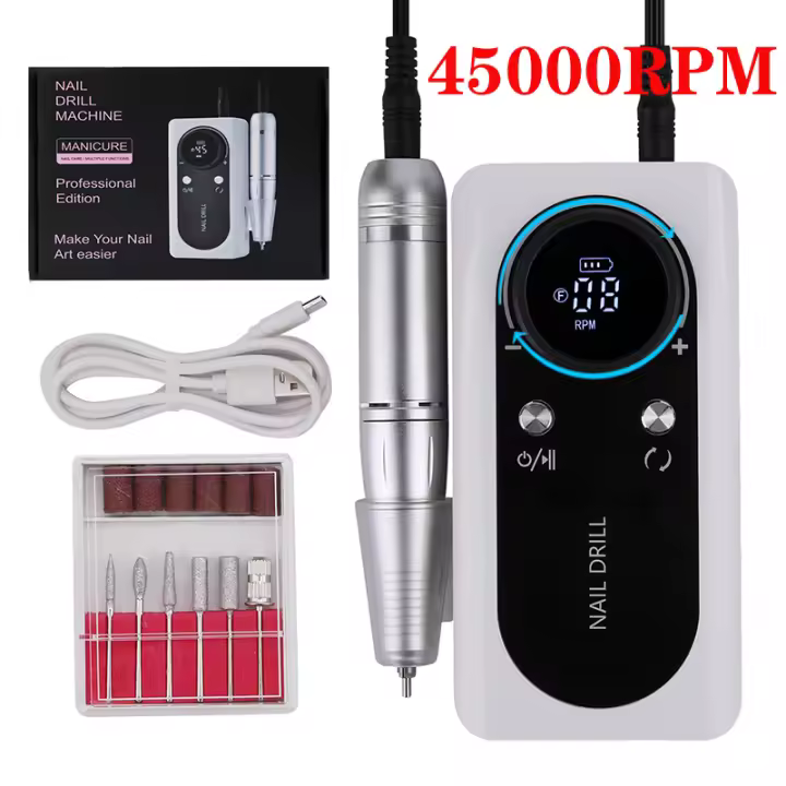 Máquina De Uñas Eléctrica Recargable 45000RPM Con Conector USB Set De Perforación Para Esmalte Remover Y Manicura a Bajo Ruido Colores Disponibles: Blanco / Rosa / Brillante - 1