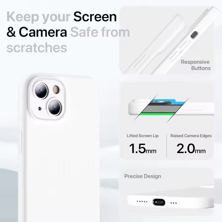 Funda de silicona prémium para iPhone 15 DE 6,1 pulgadas, protección para Cámara, carcasa FINA de gel de Goma a prueba de Golpes y antiarañazos, color gris Piedra - 1