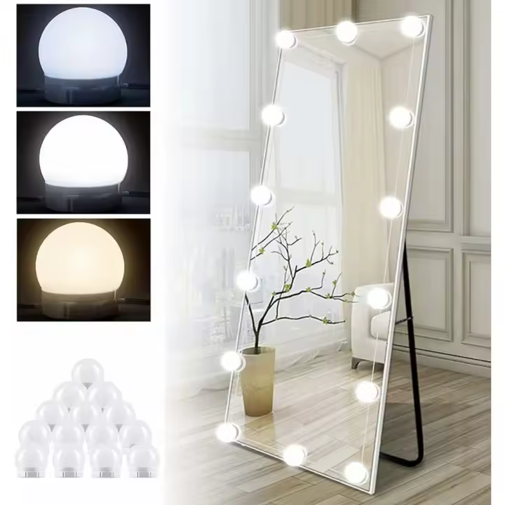 Kit de luces de espejo de 14 bombillas para tocador de maquillaje, espejo LED Hollywood regulable, lámpara de tocador USB con interruptor y cable, 3 colores y 10 brillos, iluminación adhesiva de maquillaje - 1