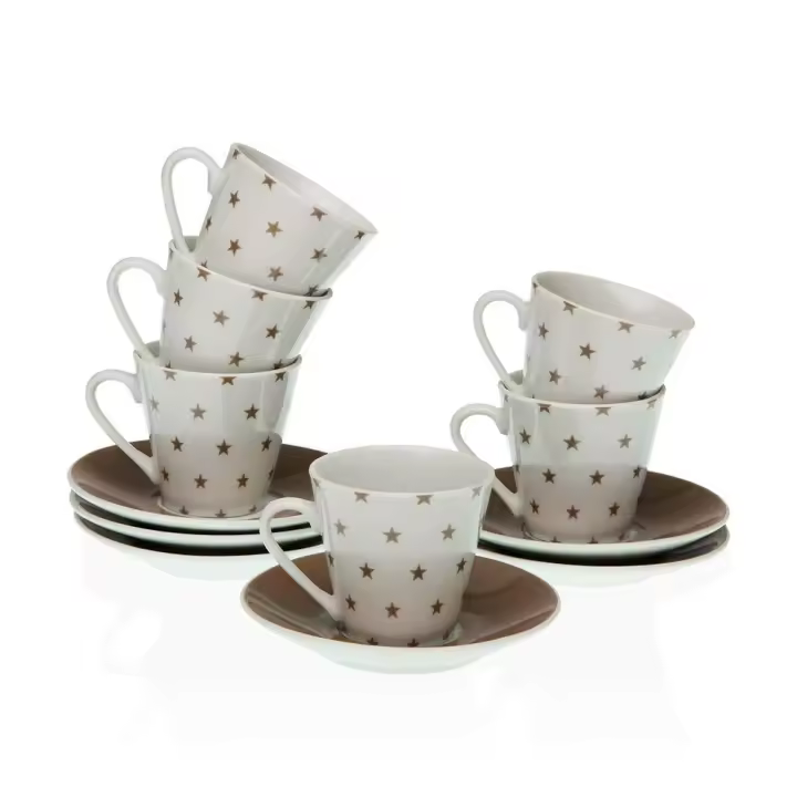 JUEGO 6 TAZAS CAFE + PLATO STARY PORCELANA VERSA - 1