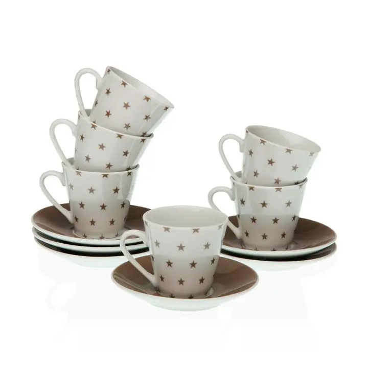 JUEGO 6 TAZAS CAFE + PLATO STARY PORCELANA VERSA - 1
