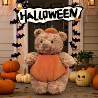 Muñeco De Peluche De Conejo Negro Con Calabaza Suave Para Halloween Truco O Trato Juguete De Oído De Osito Y Capa Peluche De Berenjena Para Adultos - details 1