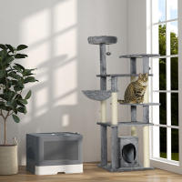 PawHut Arenero para Gatos con Cubierto Inodoro para Mascotas Desmontable con Caja de Almacenamiento Pala Cepillo 2 Puertas Entrada Principal y Salida Superior 48,5x38x36,5 cm Gris - details 1