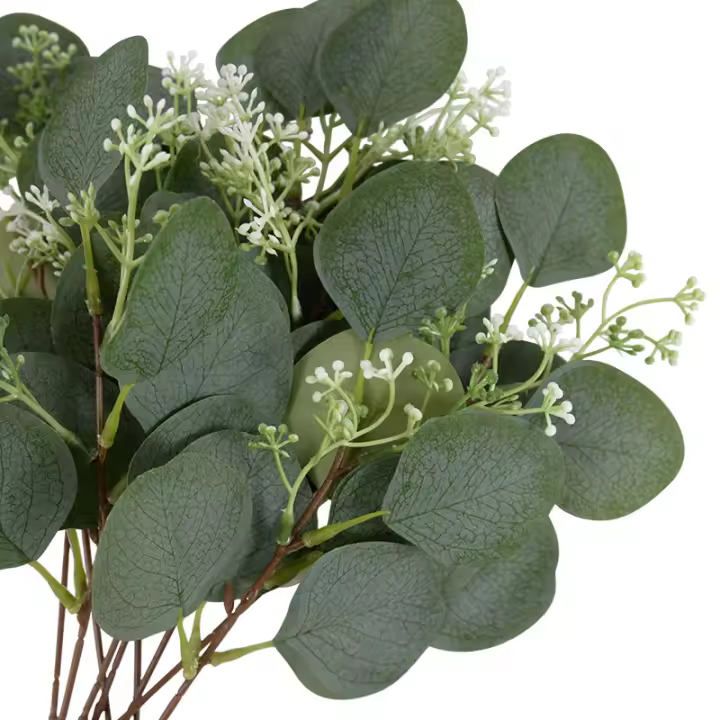 5pcs Ramas De Eucalipto Artificiales Verdes Para Decoración De Boda Casa DIY Coronas Navideñas Regalos Plantas Falsas Para Exhibición Y Uso En El Hogar - 1