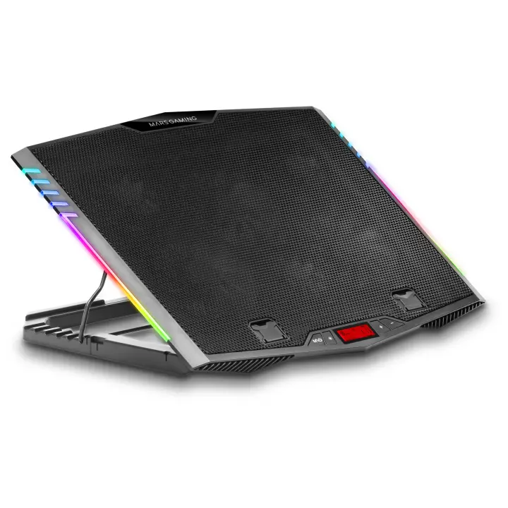 Mars Gaming MNBC5, Base Refrigeradora + Stand XL 19", Iluminación ARGB 7 modos, 6 Ventiladores Controlados Digitalmente, Smartphone Holder, Negro - 1