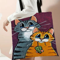 Bolso De Hombro Para Mujer Durable Y Casual Con Dibujos De Gatos Bolso De Compras Y Playa Reutilizable De Lino Unisex - details 1