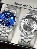 Reloj De Negocios Para Hombre 2pcs/set Con Dial Arábigo Y Correa De Acero Reloj De Cuarzo Moda Y Casual Sin Caja - details 0