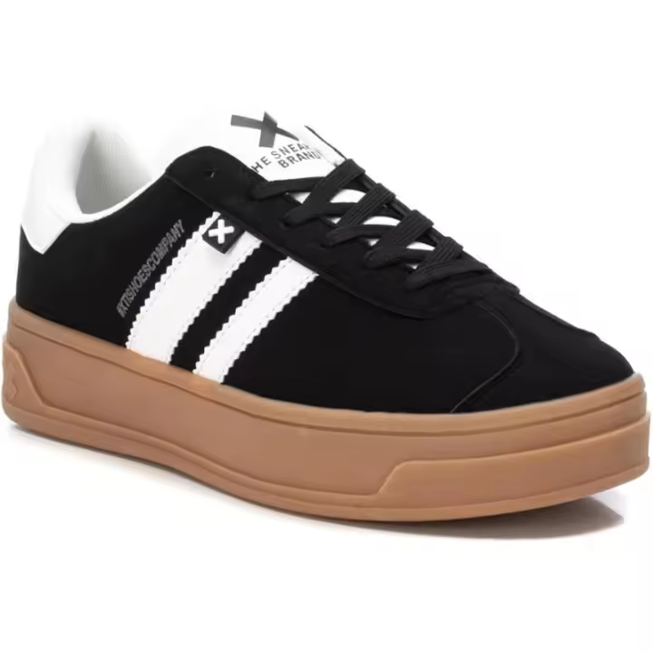 XTI - Zapato Deportivo para Mujer - Negro - Suela de Plataforma Caramelo y Detalles Blancos - 1