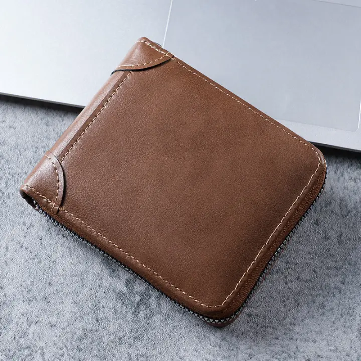 Cartera de Cuero para Hombre con Bloqueo RFID y Cremallera - Estilo Vintage y Compacta con Bolsillo para Monedas y Tarjetas - Cartera Plegable con 8 Ranuras para Tarjetas - Regalo Ideal para Hombres - 1