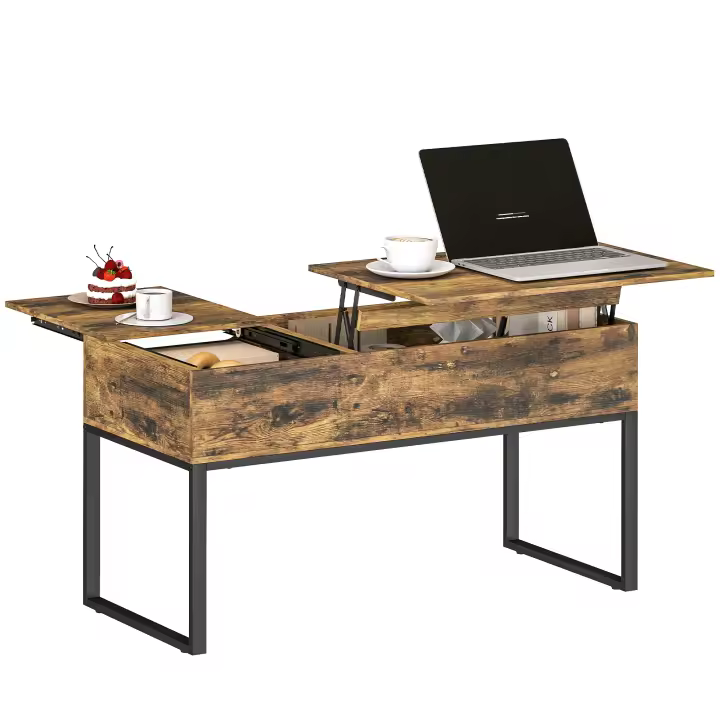 HOMCOM Mesa de Centro Elevable Mesa de Café con Encimera Deslizante Cierre Suave Espacio Oculto de Almacenaje 100x45x67 cm Marrón Rústico - 1