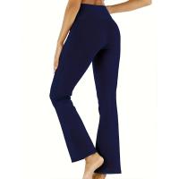 Pantalones De Yoga Flared Para Mujer Cintura Alta Con Bolsillos Pantalones Deporte Casual Cruzados De Polyester - details 3
