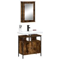 vidaXL Set de muebles baño 2 pzas madera contrachapada en color Roble ahumado/Negro/Gris sonoma y más | almacenamiento funcional diseño moderno para baño dormitorio sala - details 0