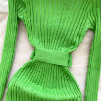 Vestido De Punto Para Mujer REALEFT Otoño Invierno Con Cinturón Cuello Polo De Mano Sola Manga Larga Ajuste Cintura Alta Vestido De Trabajo - details 32