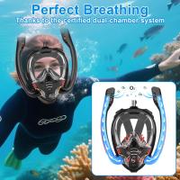 Mascara de buceo integral para adultos L-XL – Máscara de snorkel 180° con doble tubo respiratorio, sistema anti-vaho y anti-fugas, protección CO₂, respiración natural nariz y boca, máscara de buceo completa unisex para playa y viaje - details 1