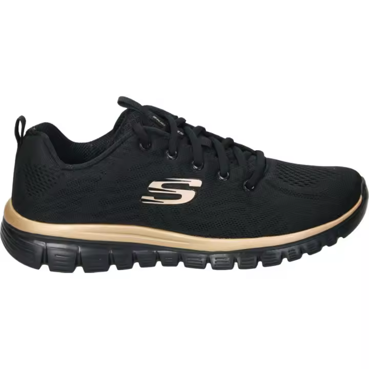SKECHERS | Deportiva Skechers Graceful Get Connected para Mujer – Zapatilla en Color Negra con Detalles en Dorado – Zapatilla Deportiva con Cierre de Cordones – Cómodas – Estilo Deportivo – Modelo 12615-BKRG - 1