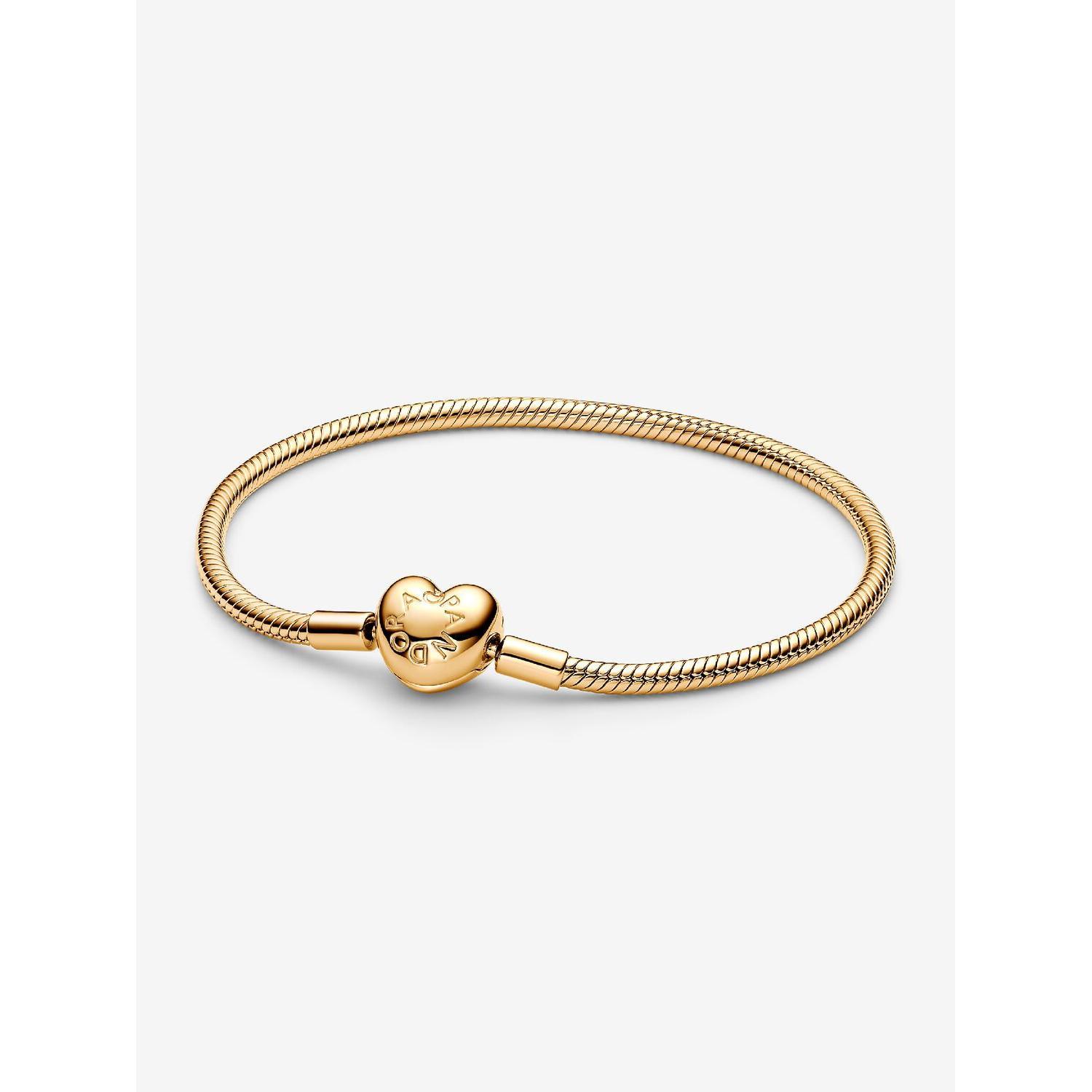 Pulsera Pandora cadena de serpiente con cierre de corazón, baño de oro de 14K, compatible con charms, regalo romántico