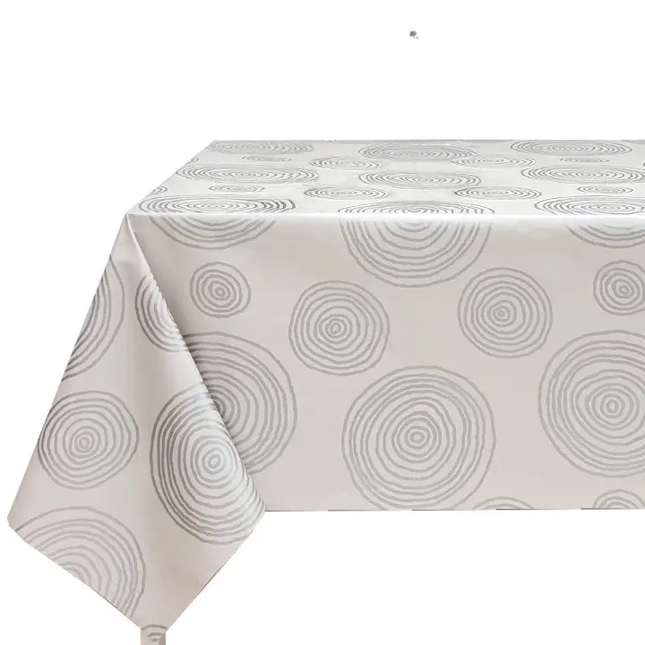 Mantel PVC, Mantel de hule, Ideal para el hogar, Cocina, Comedor, Fácil de limpiar,Apto para todas las mesas. círculo de línea，blanco lechoso - 1