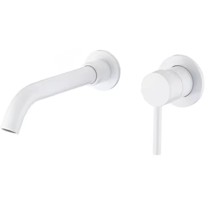 Grifo Lavabo Blanco Empotrado | Grifo Lavabo Monomando, Mezclador Agua Fría y Caliente, Ahorro de Agua | Instalación Fácil y Rápida | Latón, Inoxidable, Redondo, Caño 21cm, Guadiana Series - 1