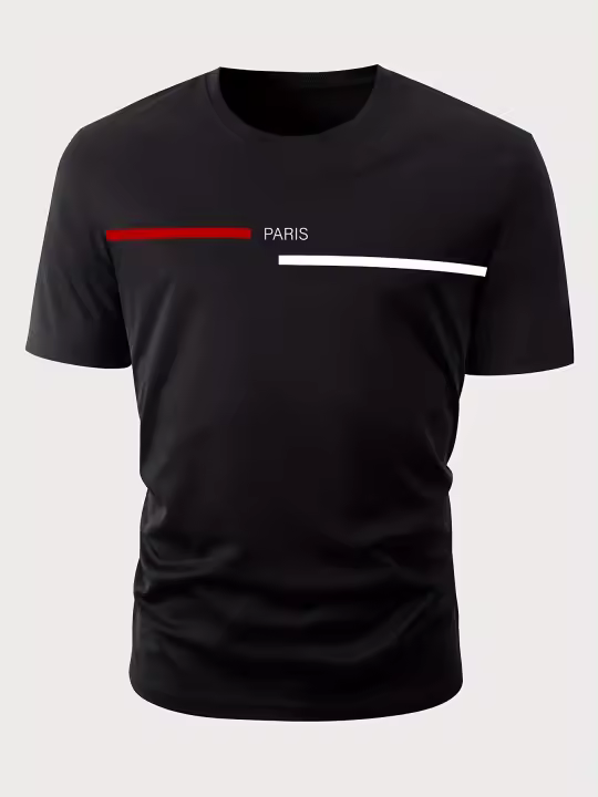 Camiseta De Algodón 100% Para Hombre Verano Ajuste Suelto Impresa En Negro Y Blanco Moda Casual Para Viajes Lavable a Máquina - 1