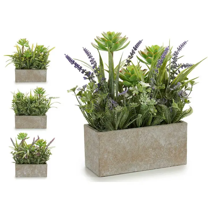 Factory Cuadros - Jardín Artificial Flor Maceta Rectangular Cemento - Planta Artíficial - Dimensiones 7x17x23 Cm - 1