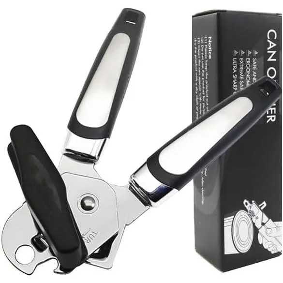 Abrelatas manual, abrelatas con hoja de acero inoxidable duradera, mango cómodo para personas mayores con artritis, color negro - 1