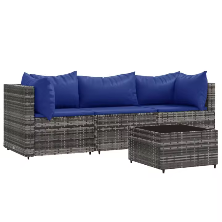 vidaXL Set de muebles de jardín 4 pzas y cojines ratán sintético gris - 1