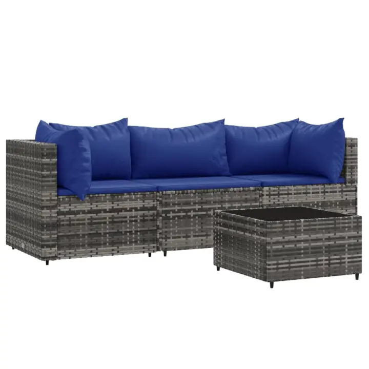 vidaXL Set de muebles de jardín 4 pzas y cojines ratán sintético gris - 1