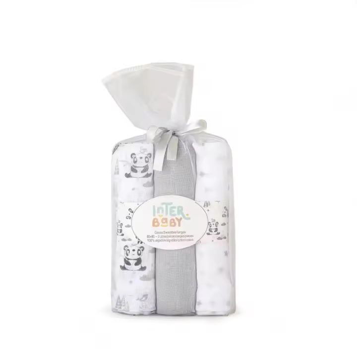 Pack 3 gasas / muselinas Panda para bebé Interbaby 98972 - 1
