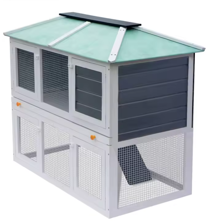 vidaXL Madera Conejera Jaula de Animales con Doble Piso Casita Caseta Mascotas Color Latón,  Marrón,  Rojo y mas - 1