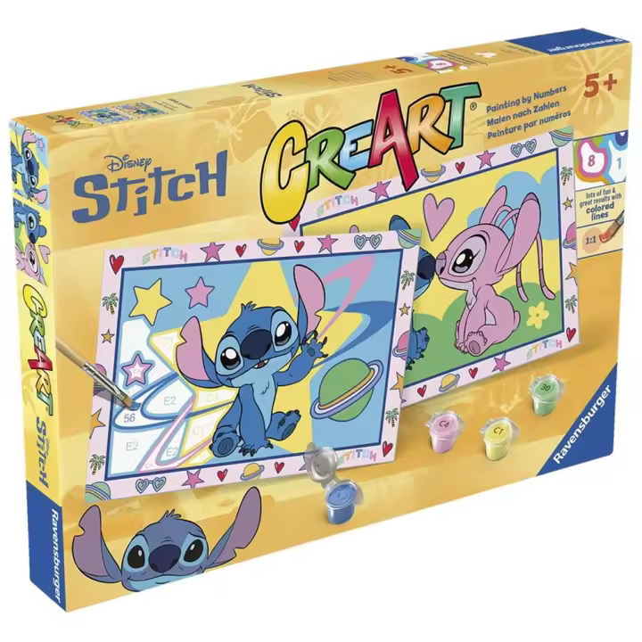 Ravensburger - Juego Creart Junior Stitch & Angel.  Incluye 2 tablas para pintar y 1 pincel ergonómico. (12023239) - 1