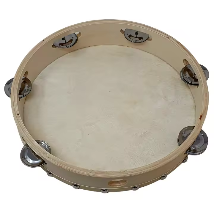 ROCKSTAR MUSIC - Pandereta de Mano en Madera Color Natural TH1006T con Parche 6 Sonajas, (10") 25cm, Pandereta Jingle. Instrumento de Percusion - 1