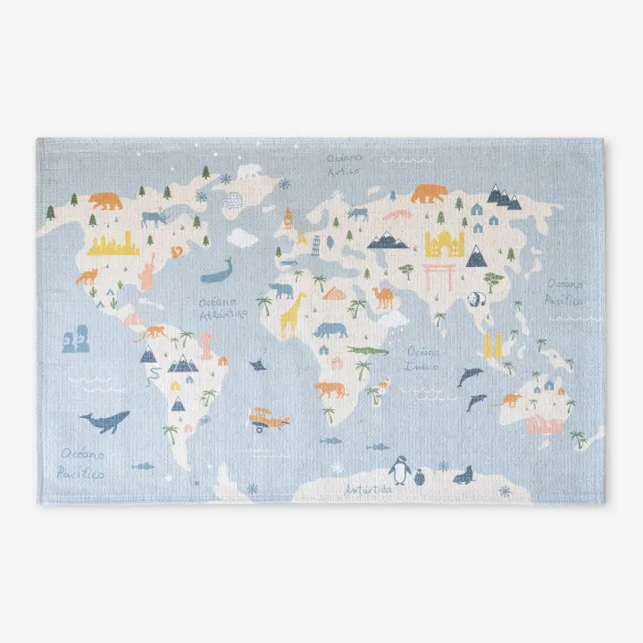 Linea Paralela  -  ALFOMBRA INFANTIL MAPA MONUMENTOS Y ANIMALES 160X230CM - 1