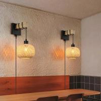 Lámparas De Pared De Bambú Y Madera Decorativas Para Dormitorio Elegante Luz Nocturna Incluida Montaje Manual Sin Cable - details 6