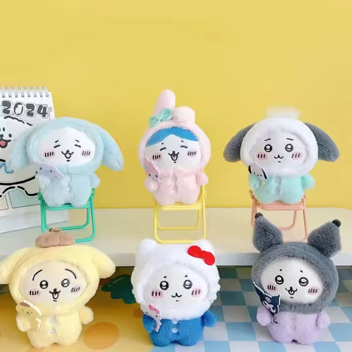 Llavero De Peluche Chiikawa Cosplay Sanrio Hello Kitty Kuromi Cubierta De Cabeza Usagi Colgante De Bolsa Accesorio De Anime - 1