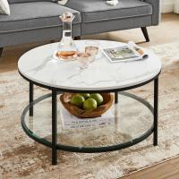 Mesa de centro redonda con estilo moderno, imitación de mármol y estante de vidrio templado, fácil montaje, ideal para salón, color blanco o negro - details 1